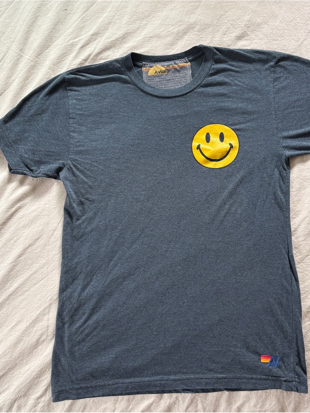 Aviator Nation Smiley Tee ✨ Vintage Washed gray/blue | Size M | Rare Graphic